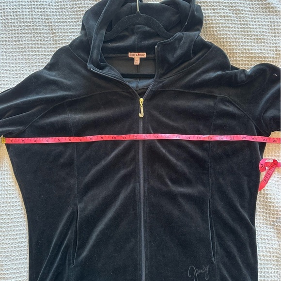 Juicy Couture Womens Velour Full Zip Hoodie Pitch Black size XL Pendent Zipper - Picture 7 of 12